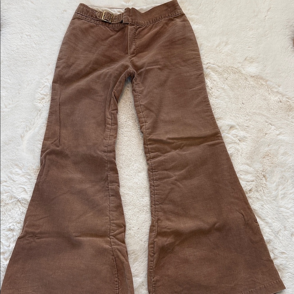 Super Groovy Authentic Vintage 70s Hippie Boho Tan Corduroy Wideleg Flares - Picture 2 of 16